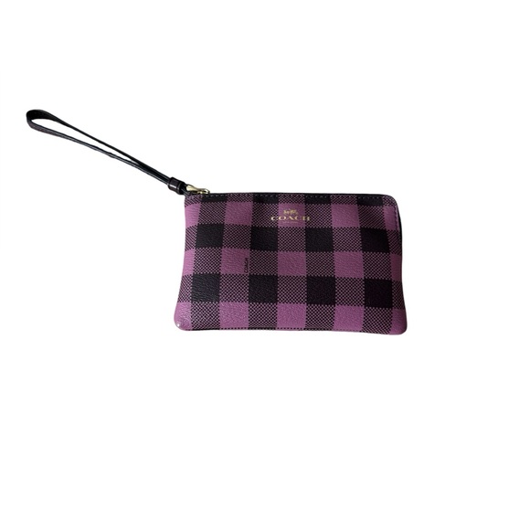 Coach Purple Black Gingham Check Wristlet Wallet - Picture 1 of 7